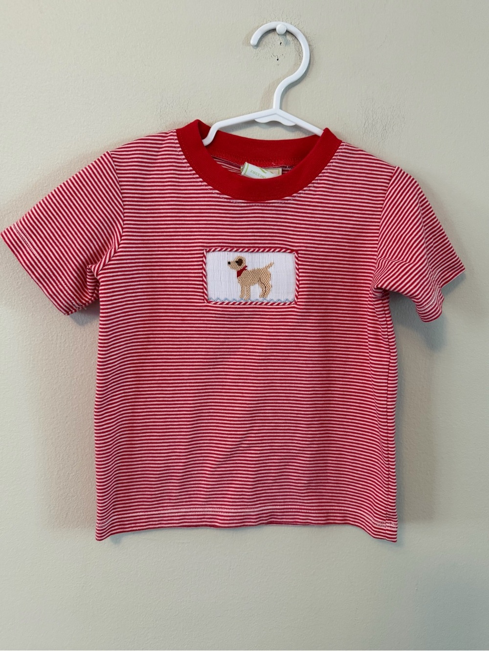 Zuccini Kids Red Striped Tee with Dog Smocking